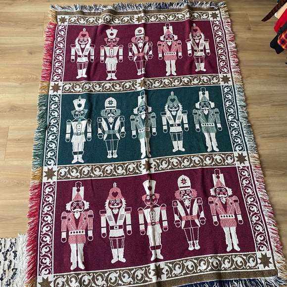 Vintage Other - Vintage Woven Afghan Reversible Toy Soldier Nutcracker Throw Blanket 66” x 45”